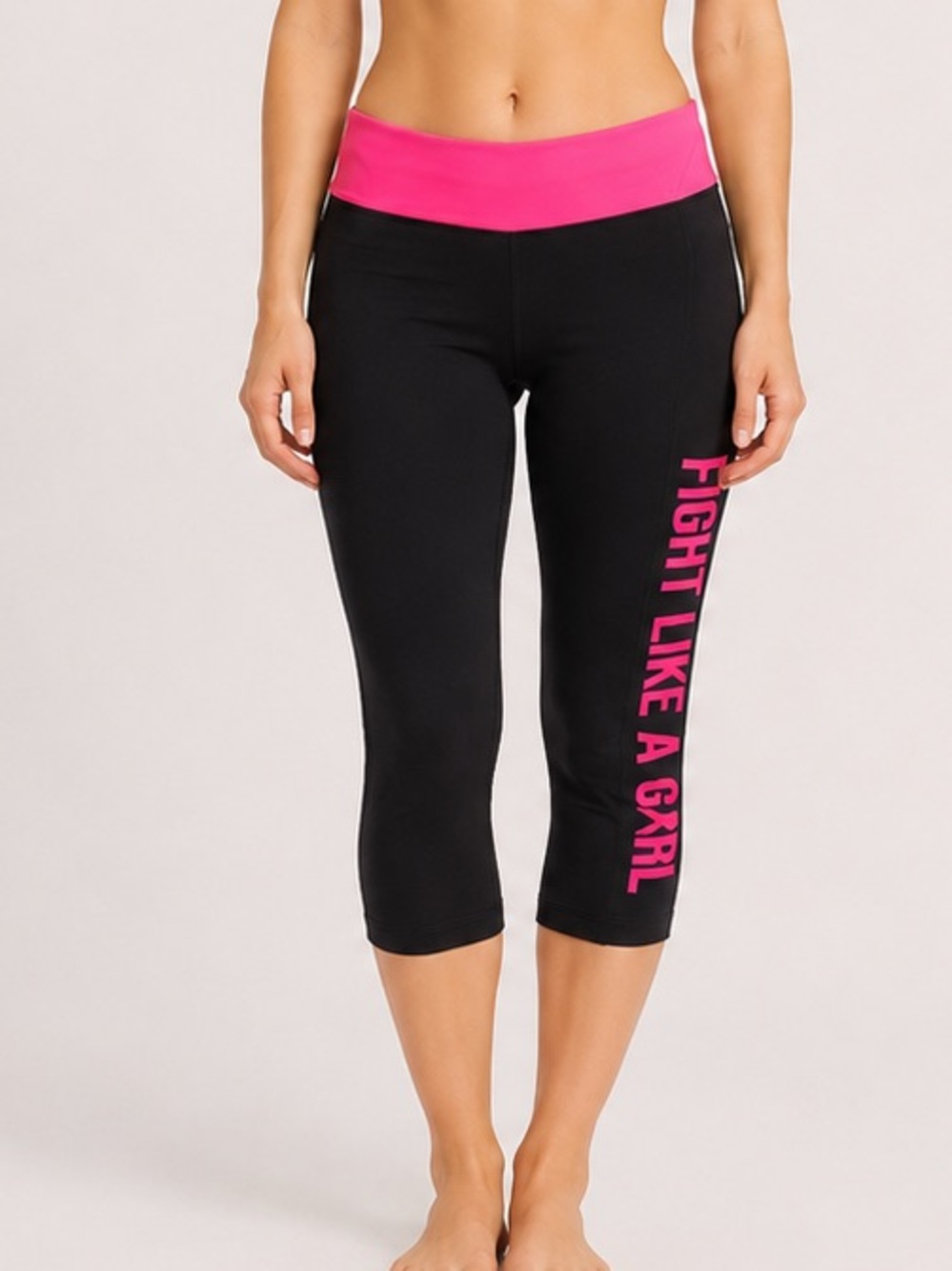 Ideology "FIGHT LIKE A GIRL" Breast Cancer Hot Pink/Black 3/4 Leggings Size L